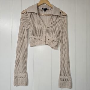 PrettyLittleThing Cream Open-Weave Cropped Cardigan